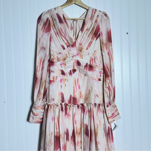 Aconiconi Midi Dress Long Sleeve V-Neck Size  Medium Abstract Print Lined - Picture 4 of 17